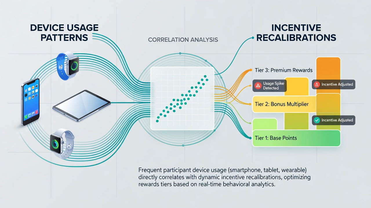 Analytics dashboard displaying correlations between player device switches and adjusted bonus offers in multi-format casino platforms
