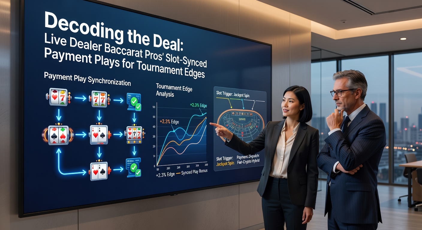 Professional player monitoring slot-synced payments on dual screens during a live baccarat tournament