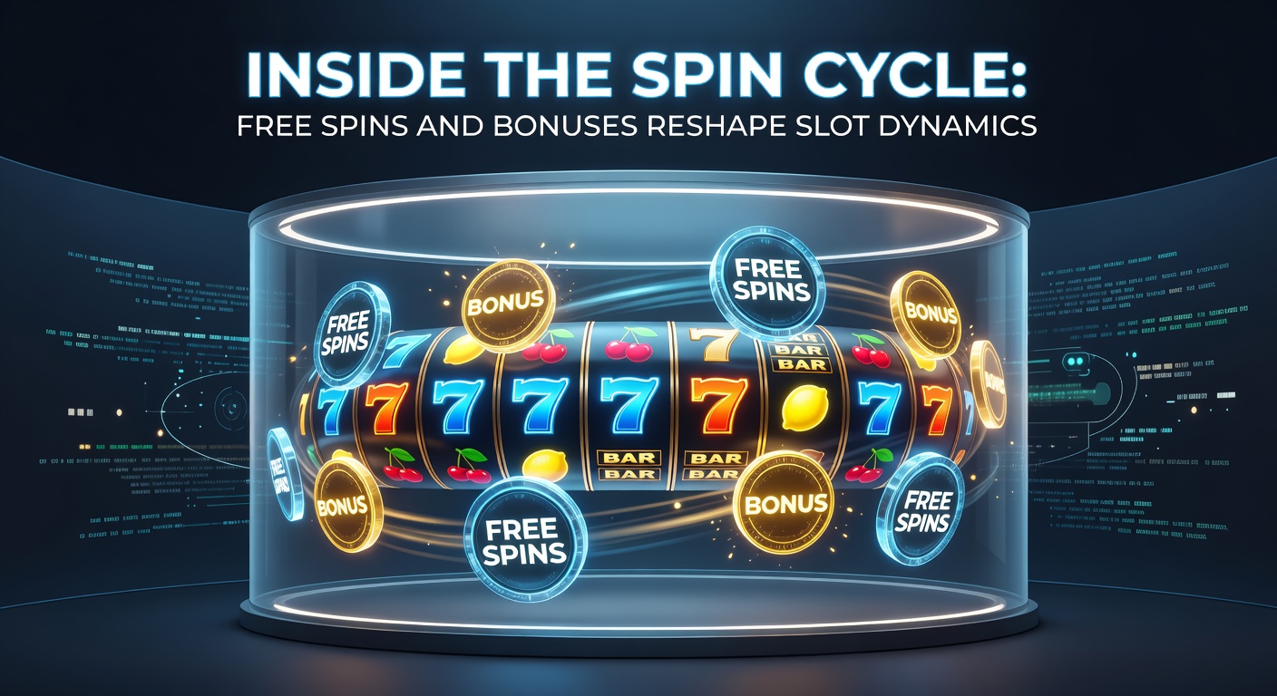 Vibrant slot machine reels spinning with glowing free spin symbols and bonus overlays illuminating the screen