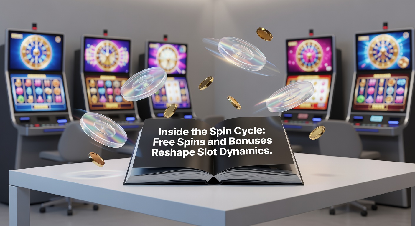 Animated graphic of a slot bonus wheel spinning towards free spins, with cascading coins and multiplier badges exploding outward