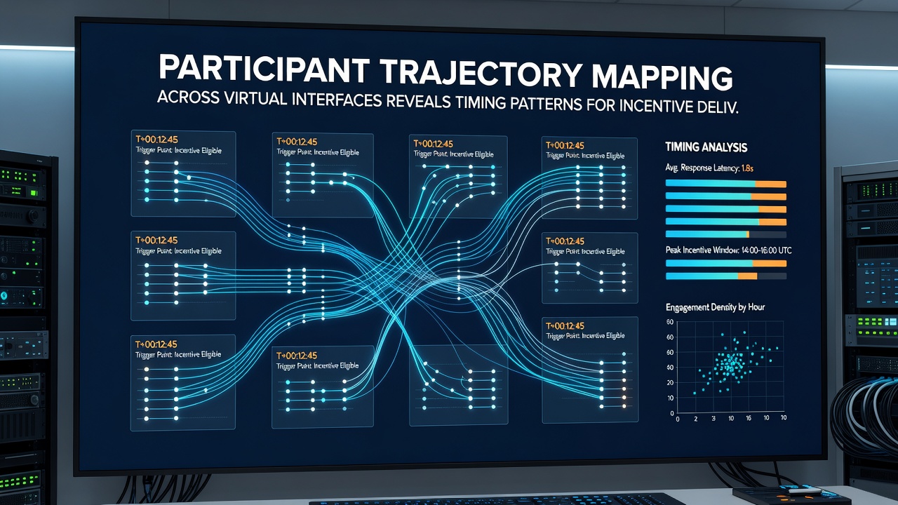 Detailed graph illustrating participant trajectory data points and corresponding incentive response timing across blended virtual and augmented entertainment platforms