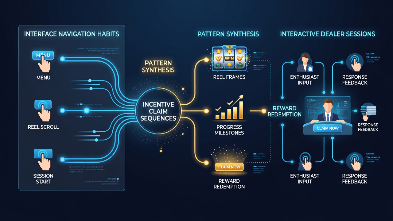 Interface navigation patterns in casino gaming sessions showing menu flows and incentive prompts