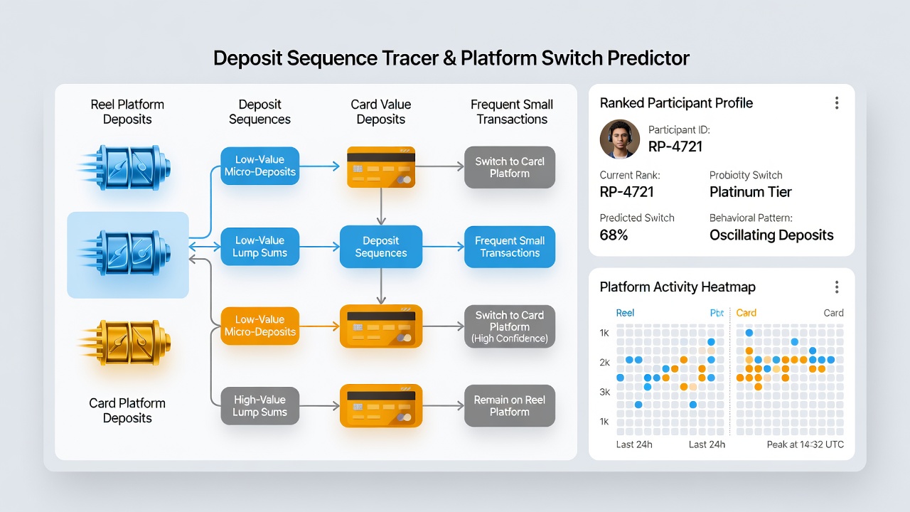 Chart illustrating deposit sequence patterns and platform transition predictions for ranked casino participants